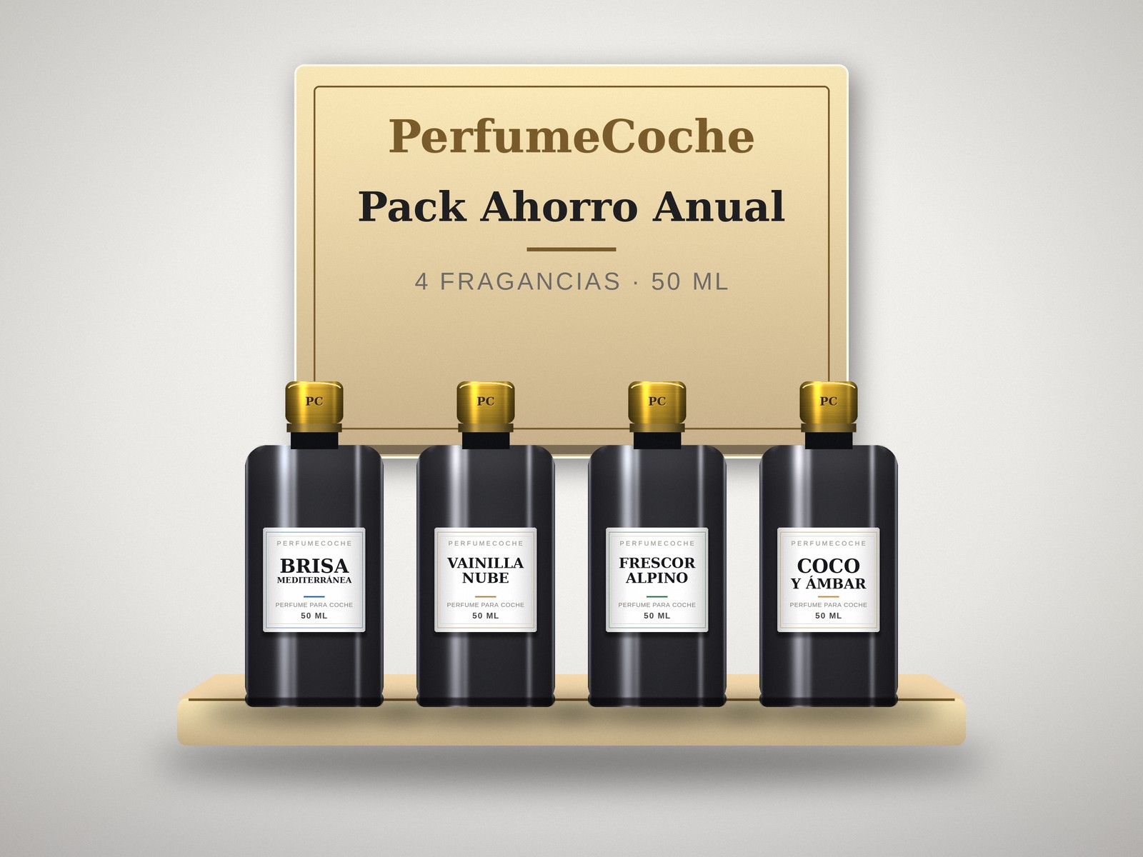 Pack Ahorro Anual con 4 ambientadores de coche de larga duración en caja kraft